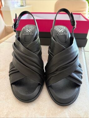 Vince Camuto Black Crisscross Leather Slingback Sandals size 9.5